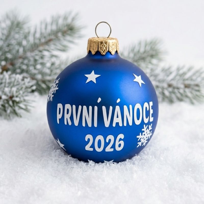 Vánoční baňka První Vánoce 2026 - modrá
